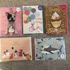 Happy Birthday Cards Dogs, Flower, Cupcake, Shark Bundle Set of 5